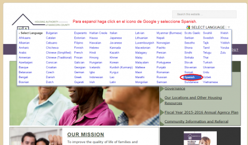 Para espanol haga click en el icono de Google y seleccione Spanish.